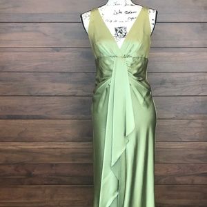 Floor length Light Green Gown V Neck Sleeveless
